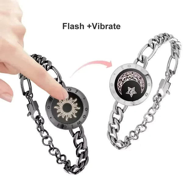 totwoo Long Distance Touch Bracelets for Couples – Light Up & Vibrate Smart Sun & Moon Love Gift