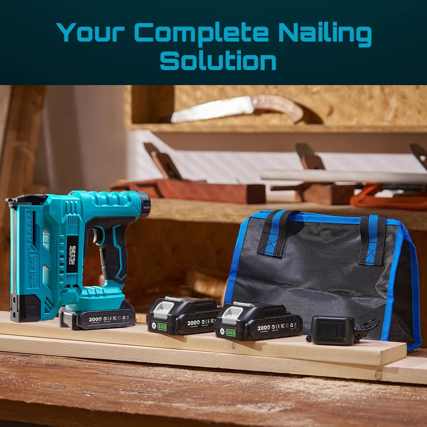 SEESII 18GA 2-in-1 Cordless Brad Nailer & Stapler – 2x2.0Ah Batteries, 1000 Nails Included