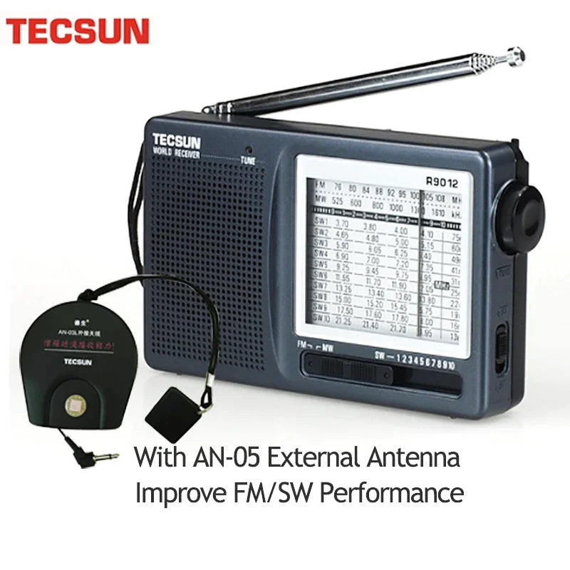 Tecsun R-9012 AM/FM/SW 12-Band Shortwave Pocket Radio – Portable Multiband Receiver | Optional AN-05 External Antenna