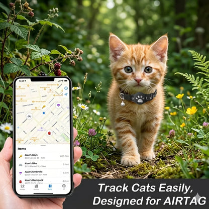 Premium AirTag Cat Collar - Secure GPS Tracking Holder for Cats & Kittens, Adjustable Reflective Design, Compatible with iOS