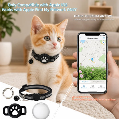 Premium AirTag Cat Collar - Secure GPS Tracking Holder for Cats & Kittens, Adjustable Reflective Design, Compatible with iOS