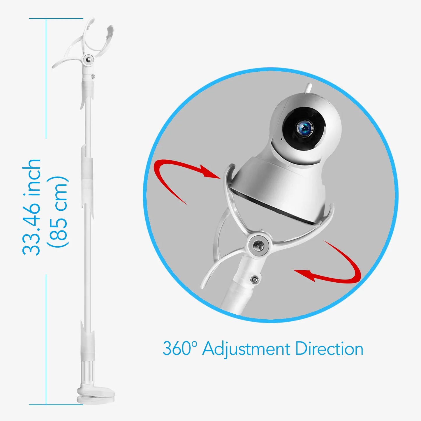 85cm Flexible Long Arm Baby Monitor & Phone Holder Mount – No-Drill Clamp, 360°, Fits Most Cameras