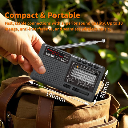 XHDATA D-368 Portable AM/FM/SW 12-Band Radio – Bluetooth, MP3, TF Card, USB, Type-C Charging | DSP Chip