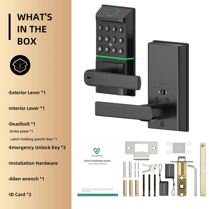 Viladepot Smart Lock Fingerprint Door Lock TYPE-C Interface App Control Passcode Unlock Electronic Touchscreen Keypad Handle