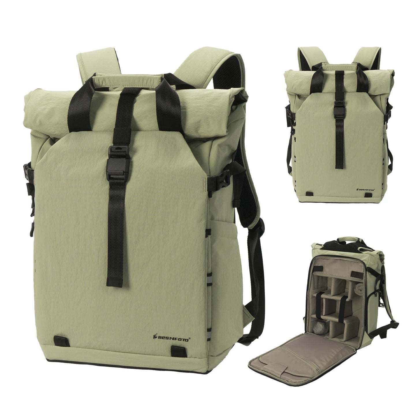 Besnfoto Expandable Roll Top Waterproof Camera Backpack for DSLR SLR Mirrorless Drones, Fits 16'' Laptop with Tripod Holder