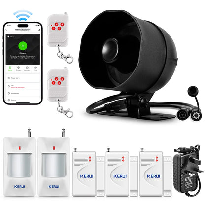 KERUI 120db Loud Sound Alarm System Siren Tuya Smart WIFI Wireless Security Alarm Kit Home Burglar Motion Door Sensor Alexa