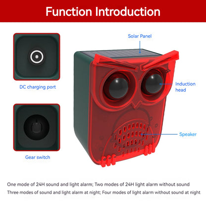 Solar Outdoor Motion Sensor Alarm Dog Barking&Gunshot Sound Loud Noise Maker Deter Raccoons Deer Skunks Bears Coyotes