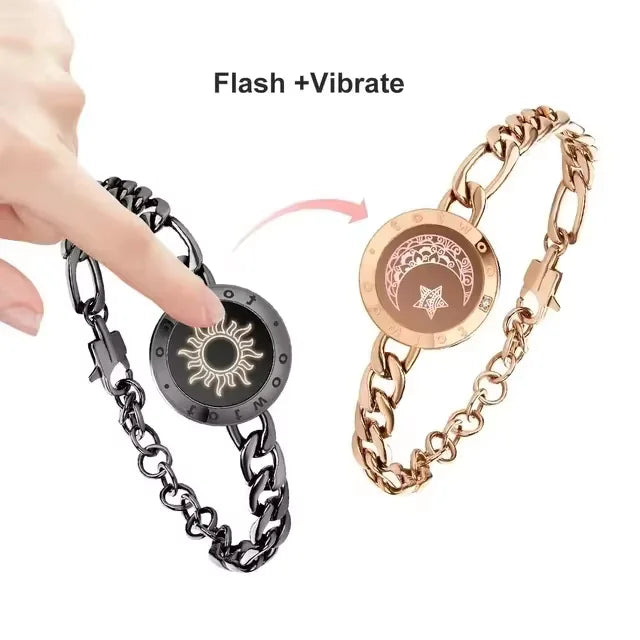 totwoo Long Distance Touch Bracelets for Couples – Light Up & Vibrate Smart Sun & Moon Love Gift