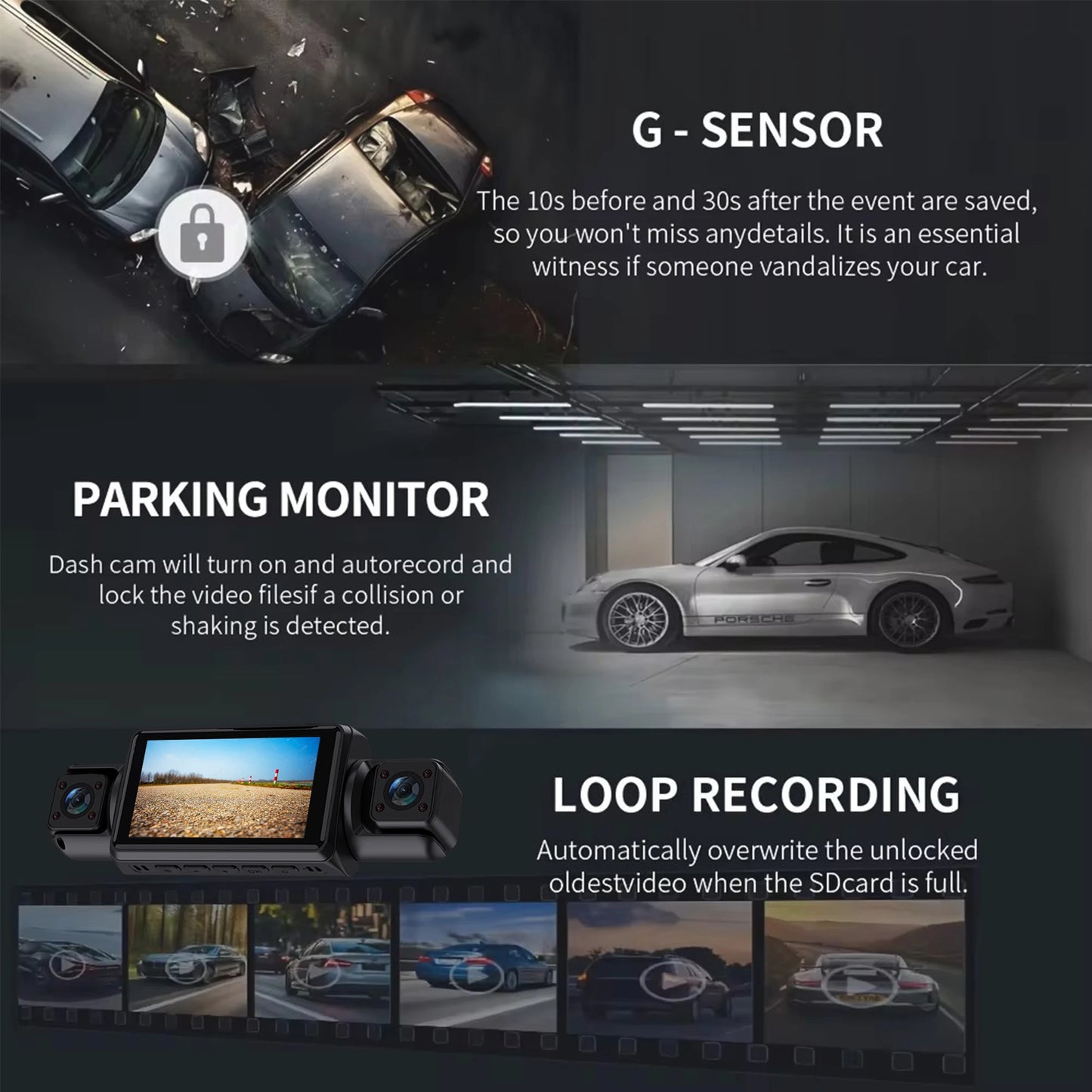 4-Channel WiFi Dashcam – 1080P FHD, Front/Left/Right/Rear, Night Vision, Loop Recording, G-Sensor