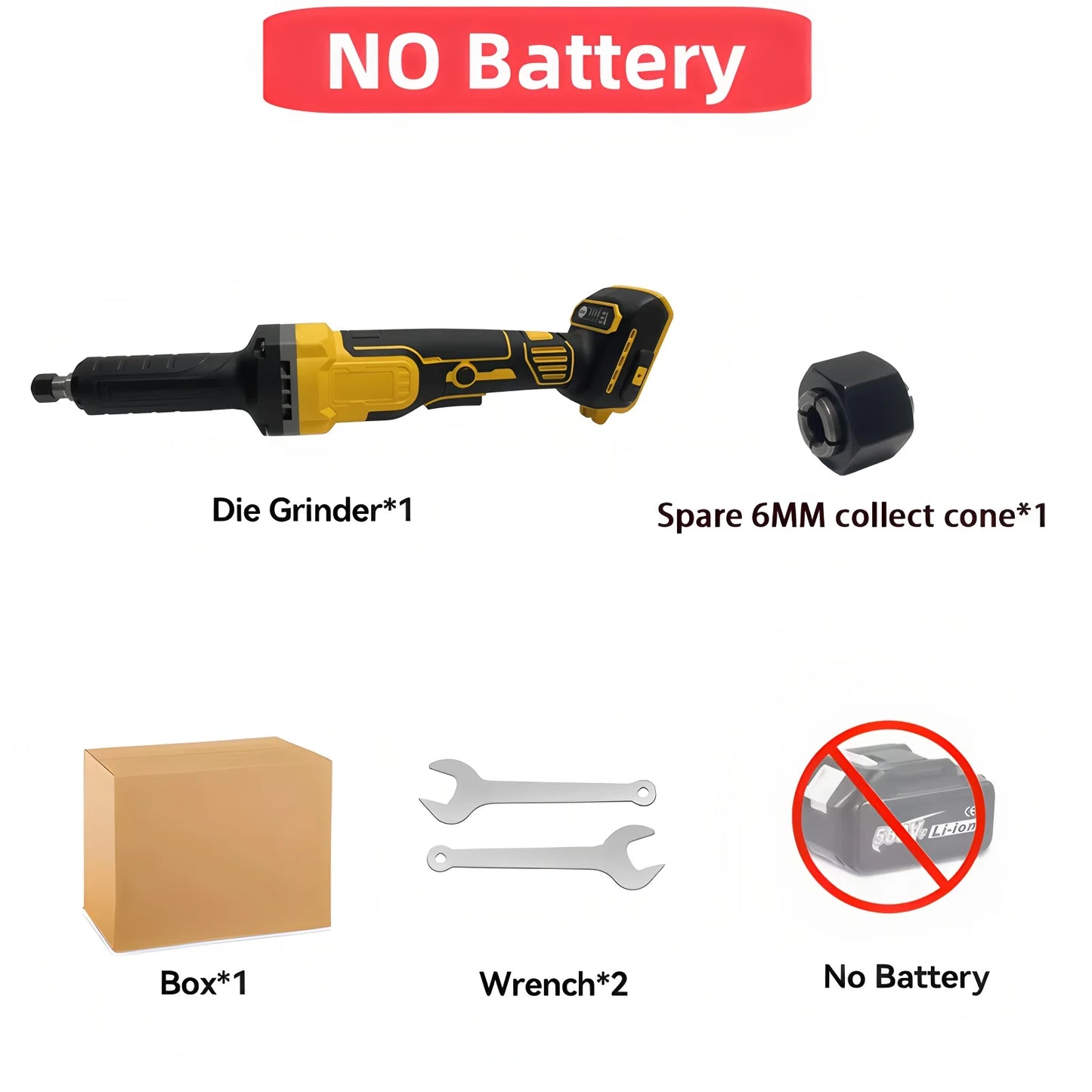 Brushless Cordless Die Grinder for DeWALT 20V Battery – 6mm Collet, 4-Speed, 38mm Max Wheel | Tool Only