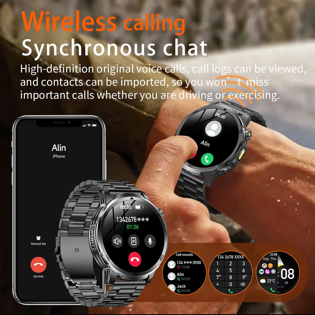 Smart Watch with 1000mAh Battery – 1.85" AMOLED, Bluetooth Calling, 100+ Sports Modes, 5ATM Waterproof, Heart Rate & Blood Oxygen
