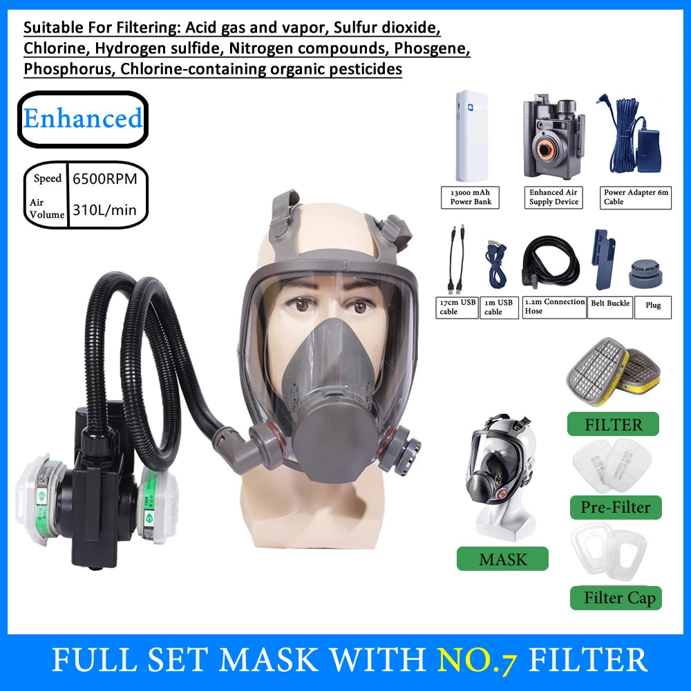 6800 Full Face Electric Air Purifying Respirator – Powered Gas Mask for Welding, Spraying, Chemical & Industrial Use