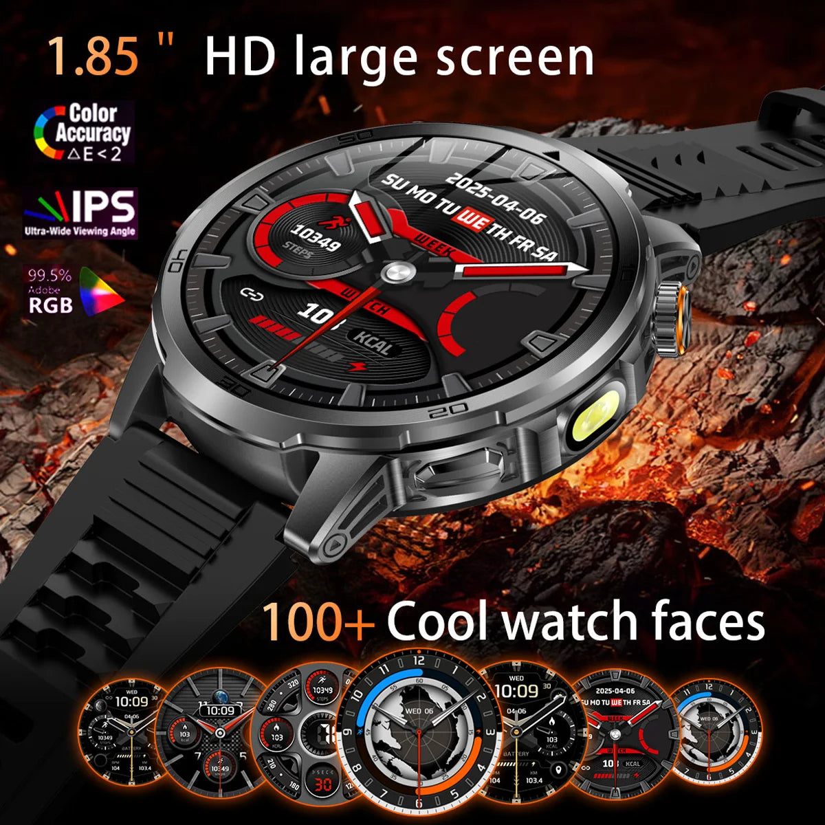 Smart Watch with 1000mAh Battery – 1.85" AMOLED, Bluetooth Calling, 100+ Sports Modes, 5ATM Waterproof, Heart Rate & Blood Oxygen