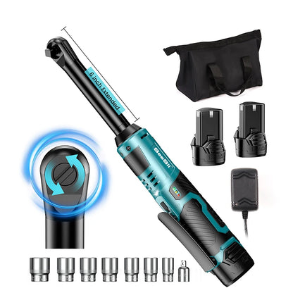Seesii 12V Cordless Extended Ratchet Wrench – 6" Long Reach, 54N.m, 3/8" Drive, 2 Batteries Included