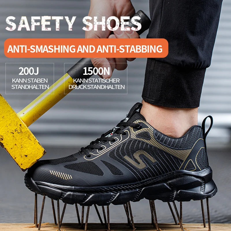 Non-Slip Safety Work Shoes – Breathable Woven Knit with Shock Absorption