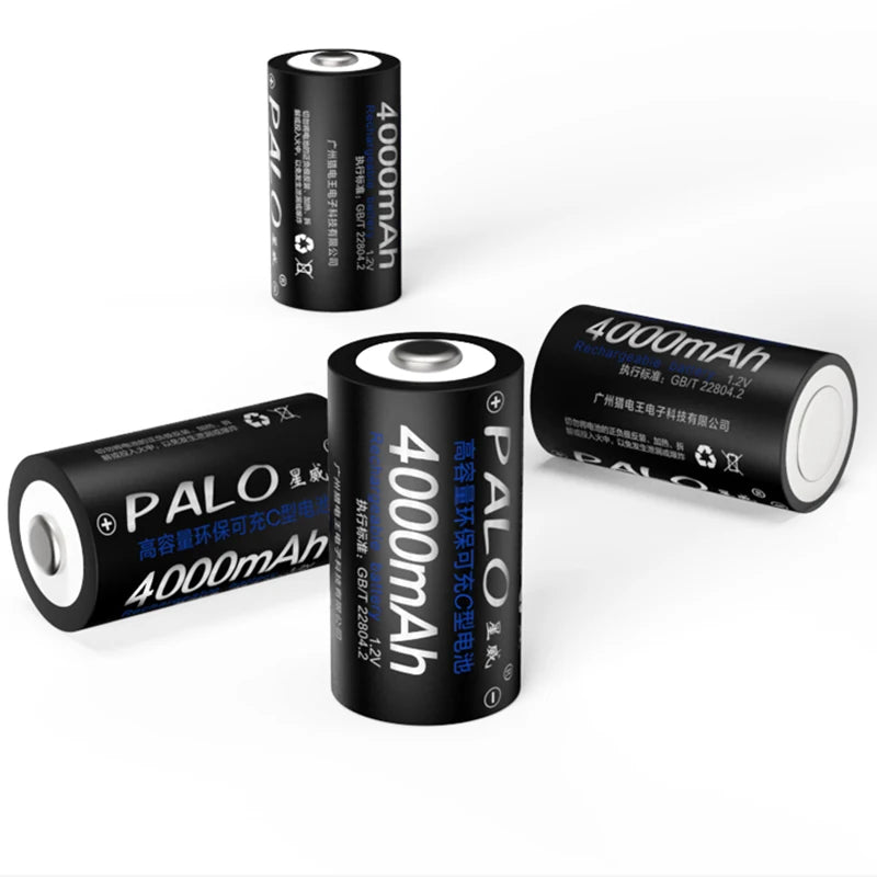 PALO 4-12pcs R14 C Cell Battery C Size Rechargeable Battery 1.2V NI-MH C Type Batteries+ intelligent fast charging LED charger