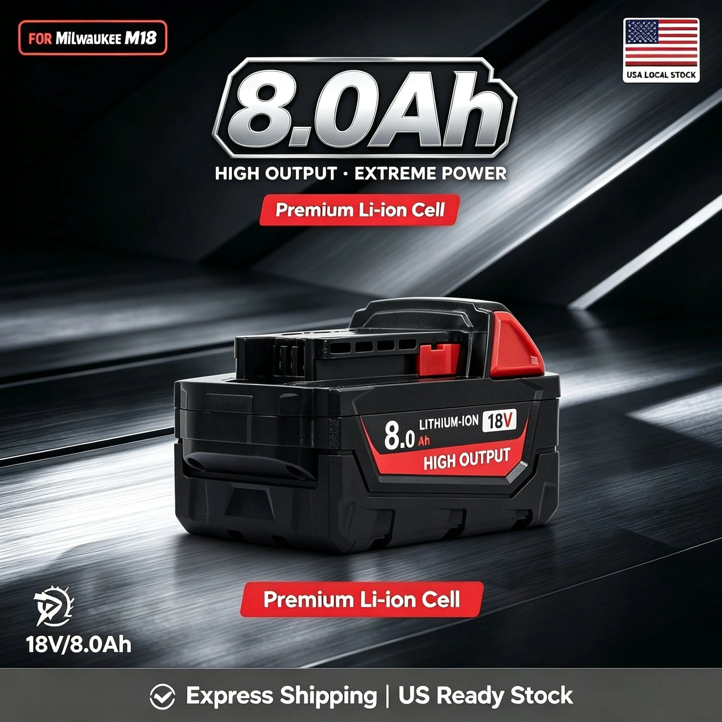 Milwaukee M18 8.0Ah 18V Li-ion Replacement Battery – 1, 2 & 4-Pack Compatible with 48-11-1880