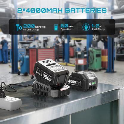 SEESII WH860 1300N.m Cordless Impact Wrench Kit – 3-in-1 Brushless, 2x4Ah Batteries, 30+ Piece Set