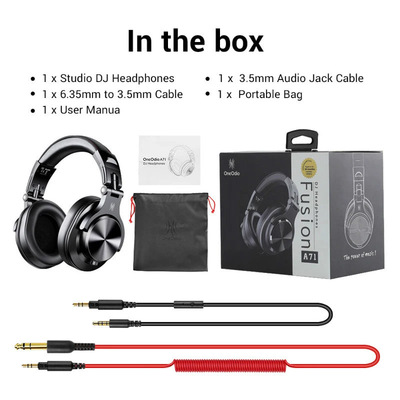 Oneodio A71 Wired Over-Ear Studio Headphones – HiFi Sound, Mic & DJ Monitoring