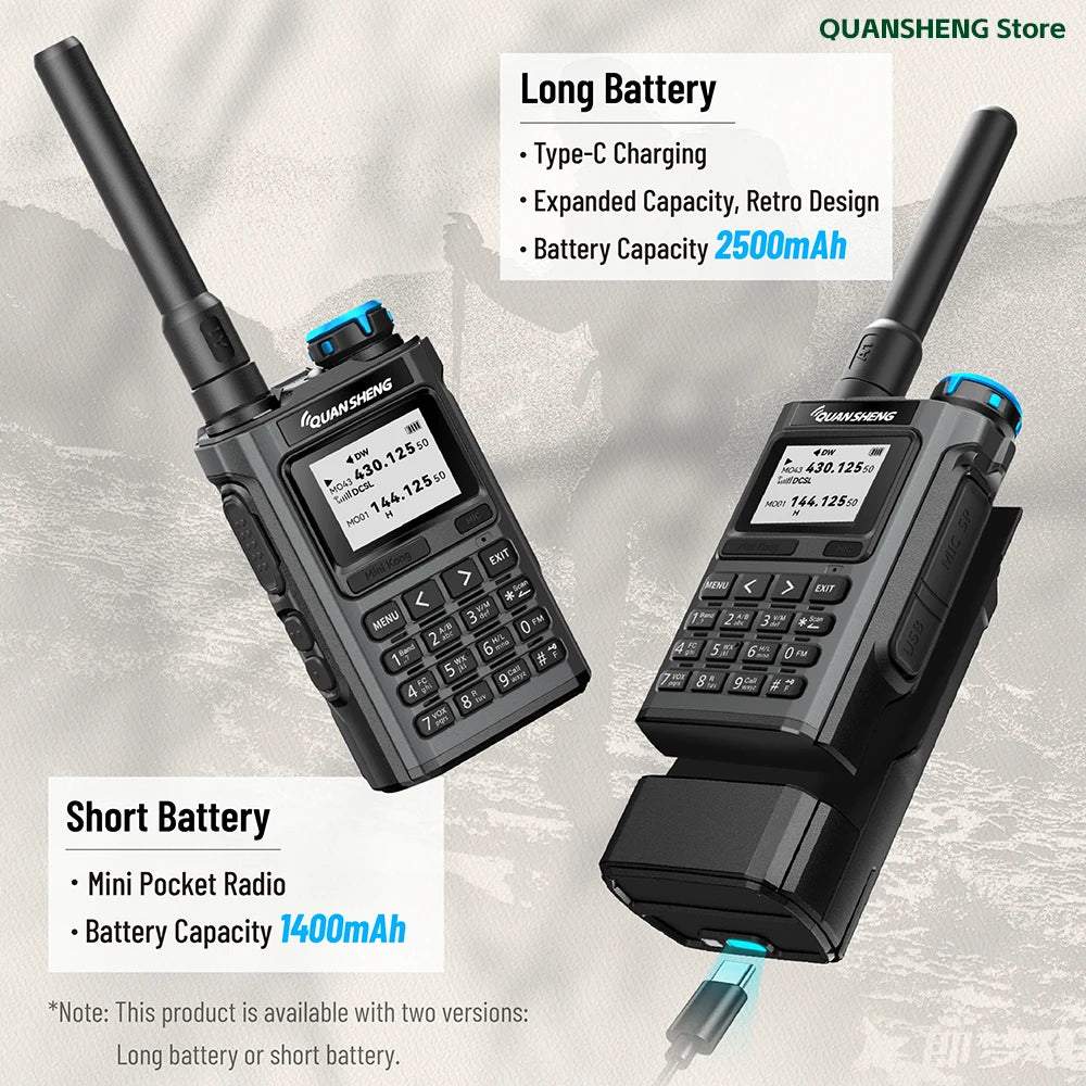Quansheng UV-K1 Mini Multi-Band Ham Radio Transceiver – 3W–5W, 200 Channels, Type-C, NOAA, Aviation Band