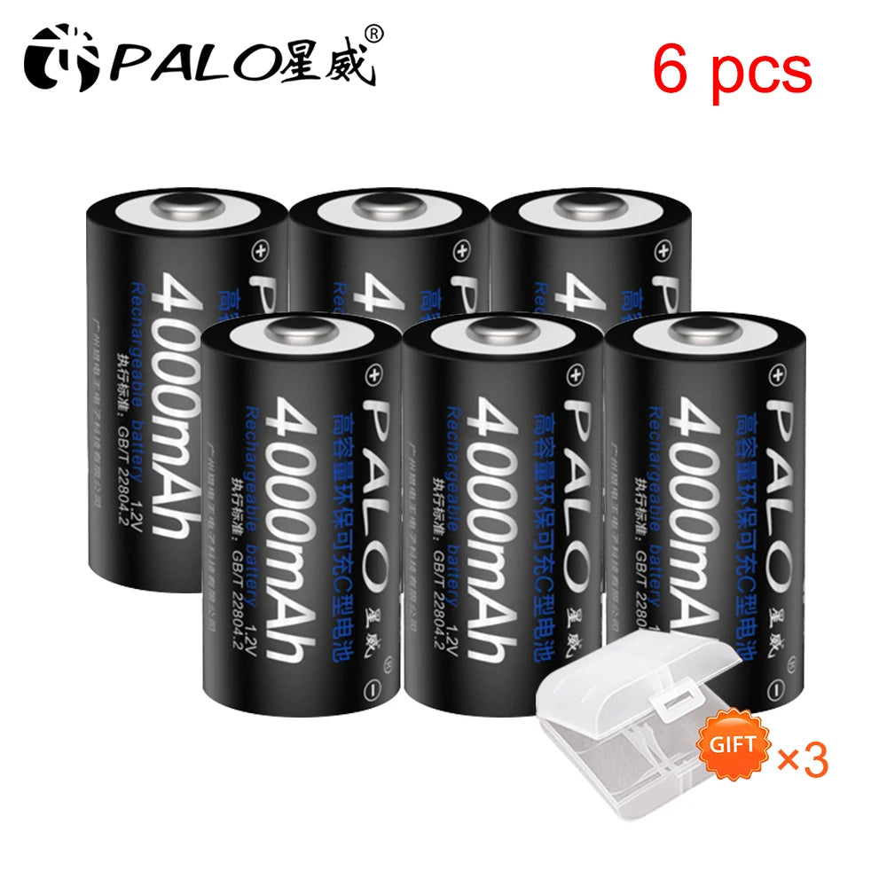 PALO 4-12pcs R14 C Cell Battery C Size Rechargeable Battery 1.2V NI-MH C Type Batteries+ intelligent fast charging LED charger