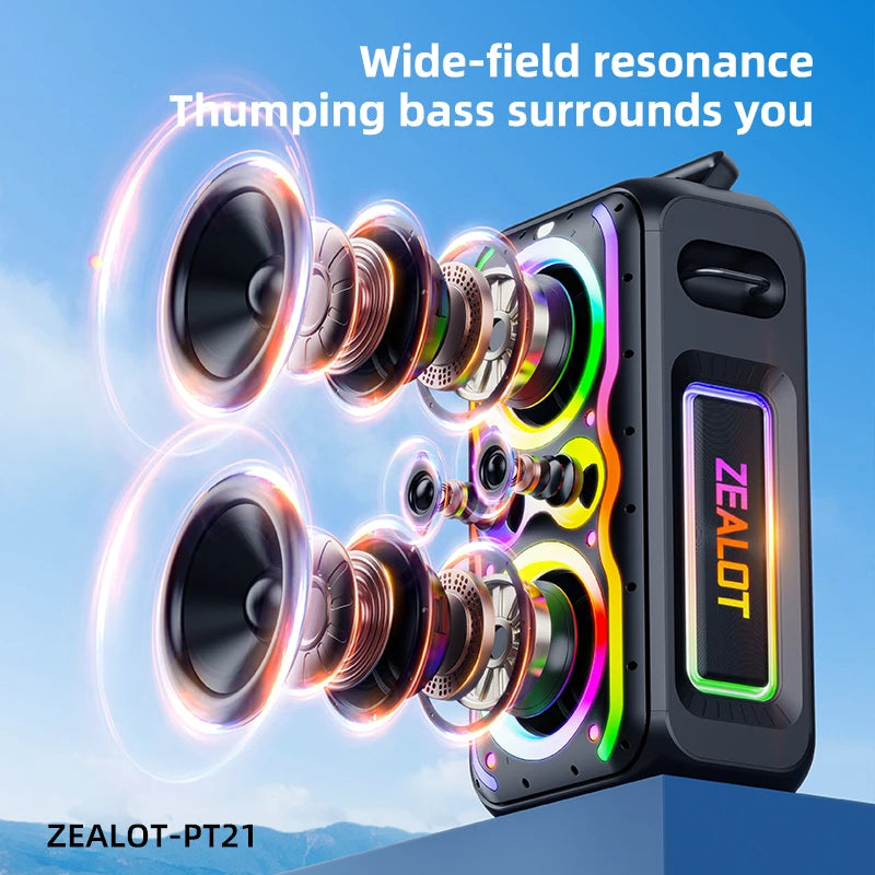 ZEALOT PT21 200W Portable Bluetooth Speaker – 48000mAh, Bass Boost, Stereo Pairing, Reverse Charging, Waterproof