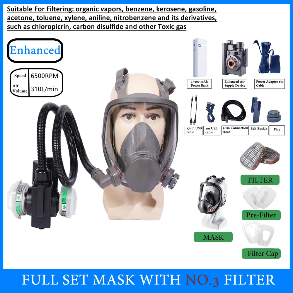 6800 Full Face Electric Air Purifying Respirator – Powered Gas Mask for Welding, Spraying, Chemical & Industrial Use