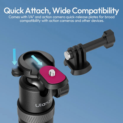 Ulanzi TT24 Quick-Release Selfie Stick Tripod – 360° Ball Head, 148cm Extended, for Action Cameras, Smartphones & DSLRs