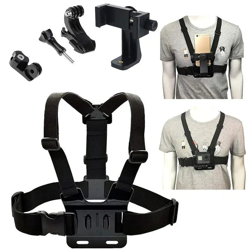Phone & Action Camera Chest Mount Harness – 360° Holder, J-Hook, Adjustable Strap | GoPro, Insta360, DJI, Smartphones