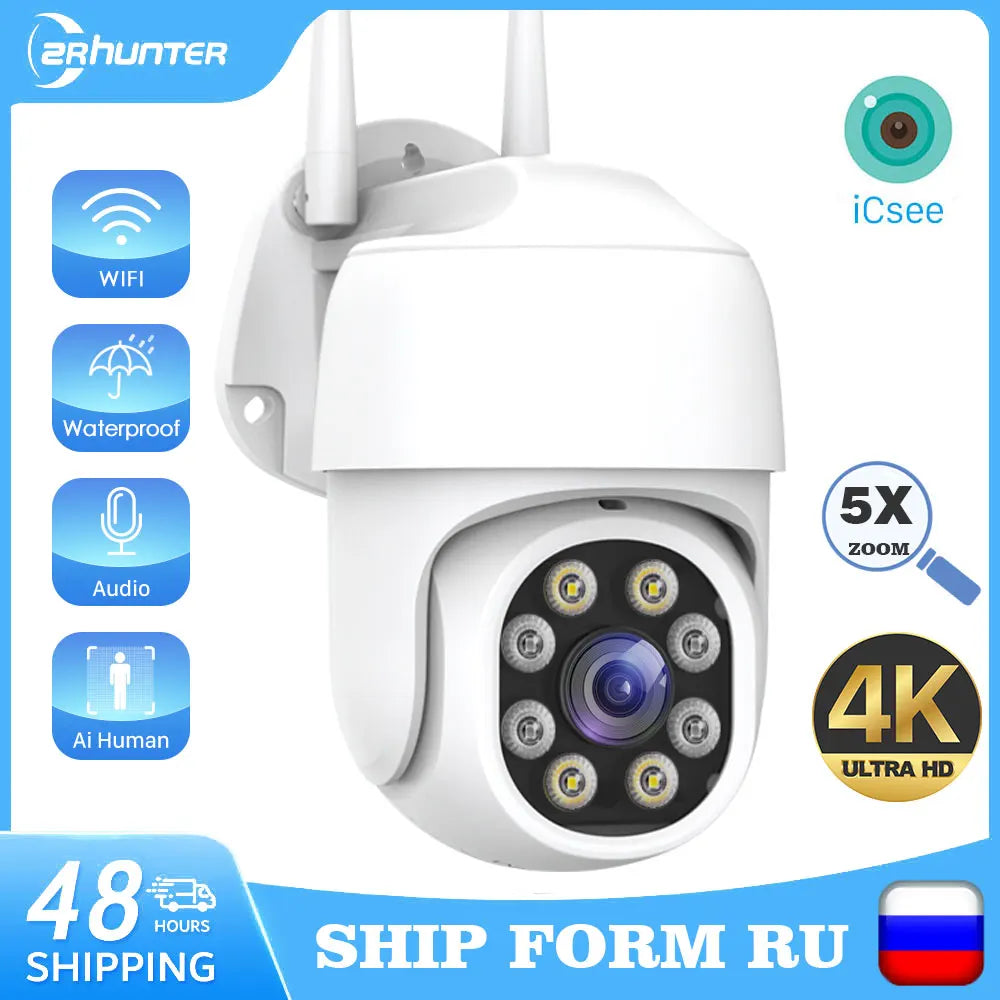8MP 4K Wireless IP Camera 5MP Outdoor Street WIFI PTZ Speed Dome Camera iCSee 1080P 3MP HD AI Auto Tracking CCTV Surveillance