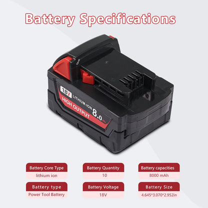 Milwaukee M18 8.0Ah 18V Li-ion Replacement Battery – 1, 2 & 4-Pack Compatible with 48-11-1880