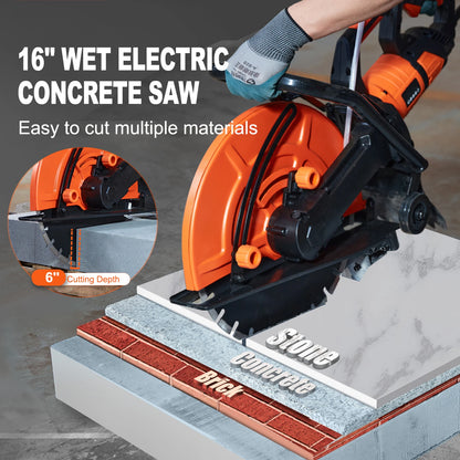 SucceBuy 16" Electric Concrete Wet Saw – 3200W, 15A Motor, 6" Cutting Depth, Wheeled Base