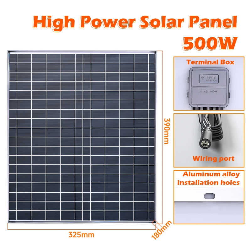 Polycrystalline Solar Panel Kit – 500W or 1000W, 12V, 23% Efficiency | For RV, Camping, Boat, Cabin & Off-Grid