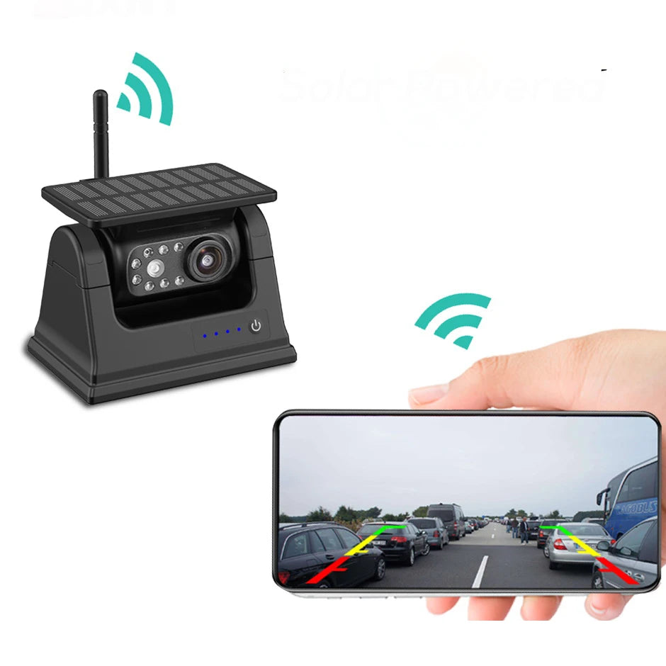 Solar Powered WiFi Wireless Backup Camera – 9000mAh, 1080P, IR Night Vision, Magnetic Mount for Cars, RVs & Trucks