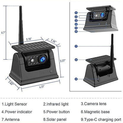 Solar Powered WiFi Wireless Backup Camera – 9000mAh, 1080P, IR Night Vision, Magnetic Mount for Cars, RVs & Trucks