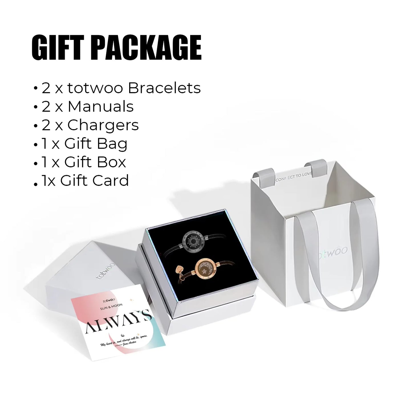 totwoo Long Distance Touch Bracelets for Couples – Light Up & Vibrate Smart Sun & Moon Love Gift