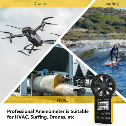 Digital Anemometer with Temperature & Airflow Measurement, Backlight, MAX/MIN, Type-C Charging, IP67 Waterproof for HVAC/Drones