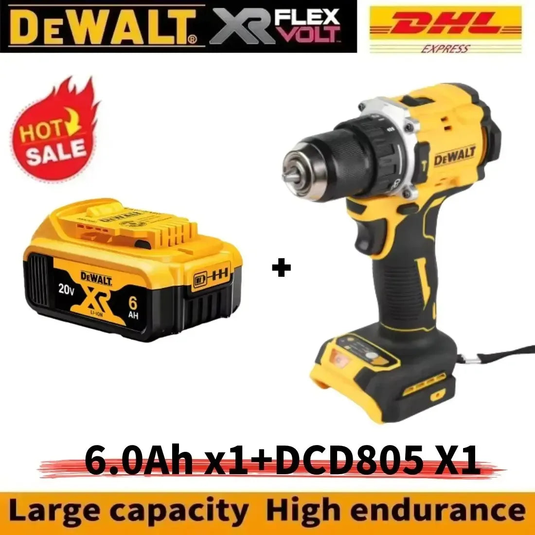 DEWALT 20V Lithium Battery & Charger – Compatible Replacement for DCD805 Drills & Power Tools