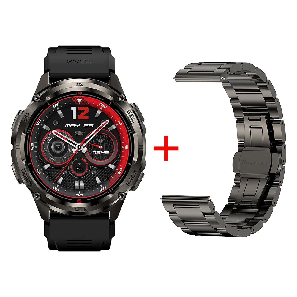 KOSPET TANK T3 Ultra 2 GPS Rugged Smartwatch – AMOLED, Bluetooth Calling, 5ATM Waterproof