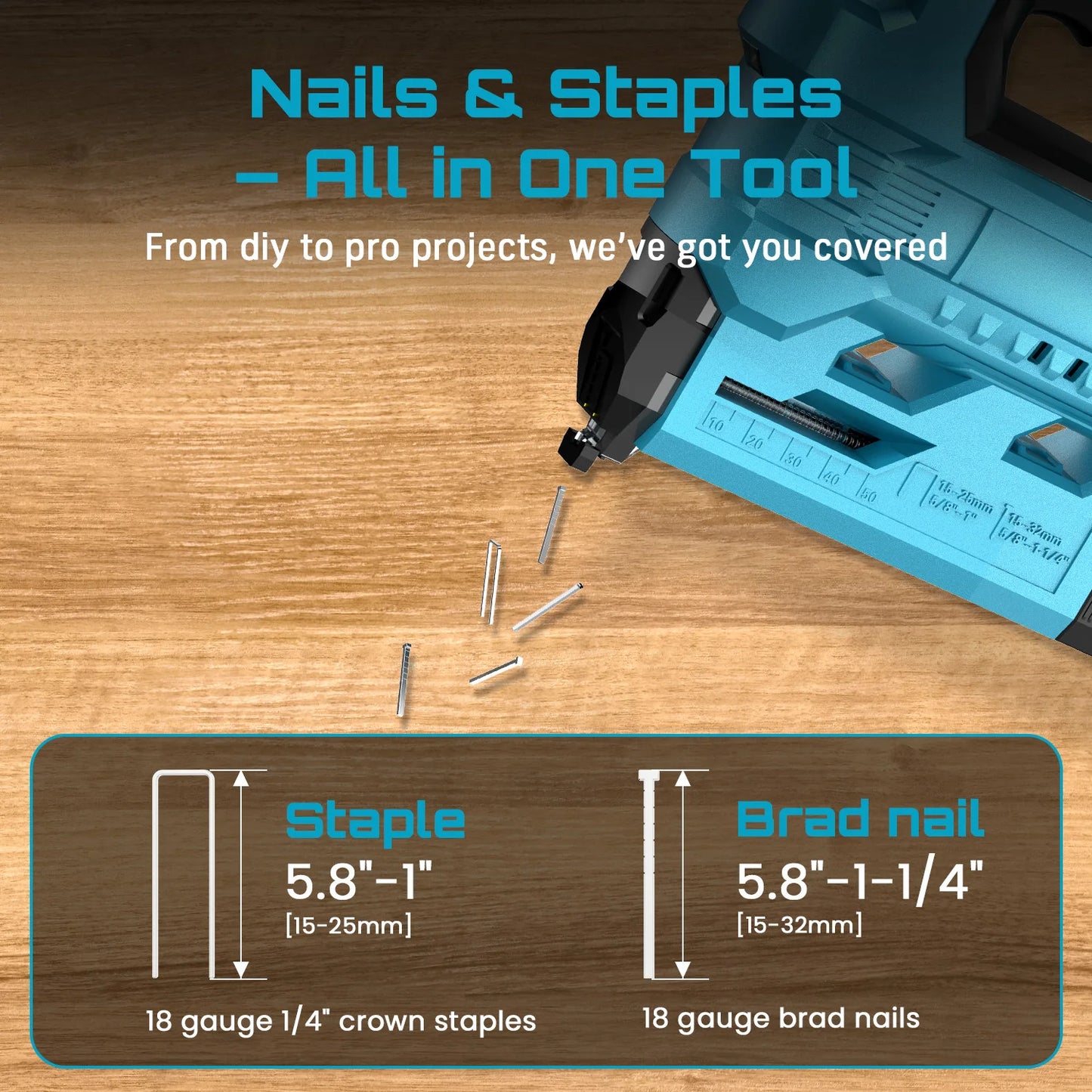 SEESII 18GA 2-in-1 Cordless Brad Nailer & Stapler – 2x2.0Ah Batteries, 1000 Nails Included