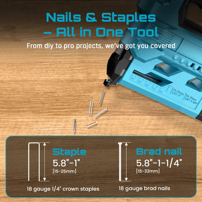 SEESII 18GA 2-in-1 Cordless Brad Nailer & Stapler – 2x2.0Ah Batteries, 1000 Nails Included