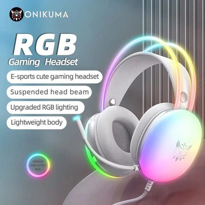 ONIKUMA RGB Gaming Headset with Mic – 3D Stereo, Memory Foam Earmuffs, Noise-Cancelling Mic | Optional Gaming Mouse & Stand Bundle