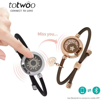 totwoo Long Distance Touch Bracelets for Couples – Light Up & Vibrate Smart Sun & Moon Love Gift