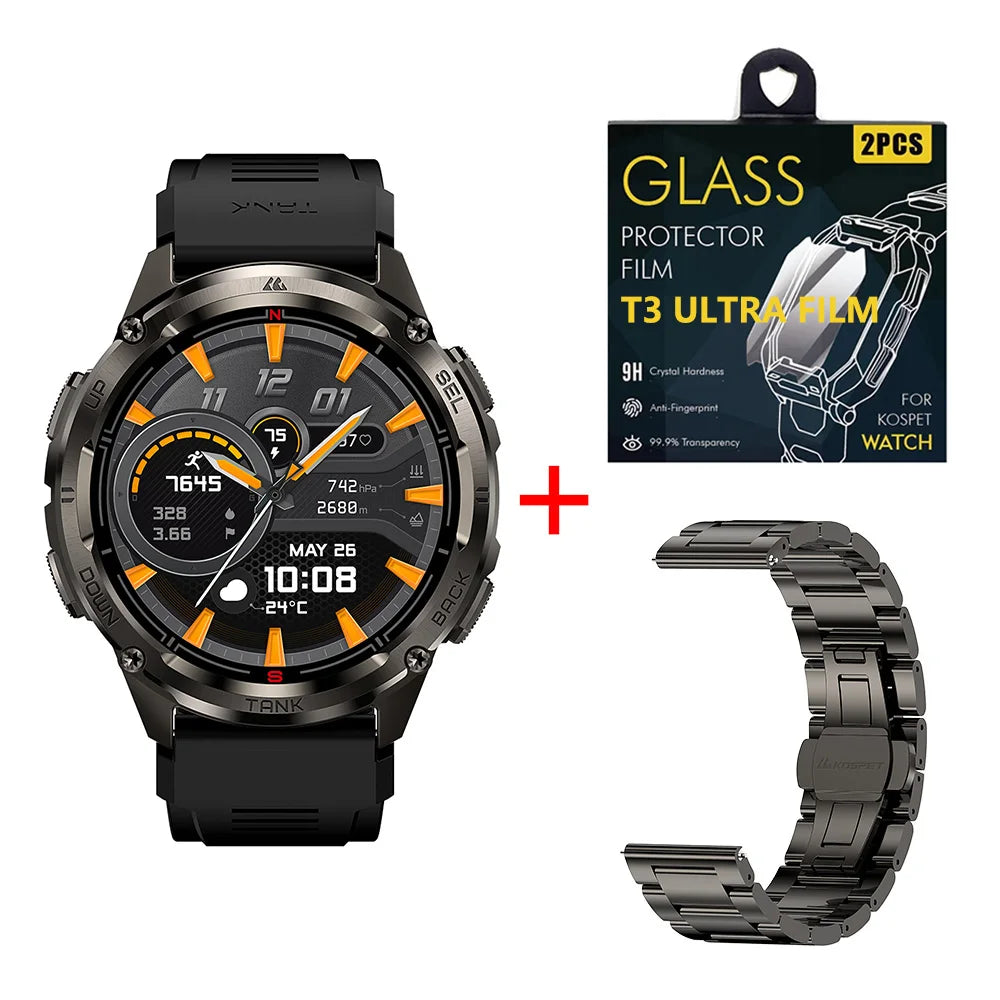 KOSPET TANK T3 Ultra 2 GPS Rugged Smartwatch – AMOLED, Bluetooth Calling, 5ATM Waterproof
