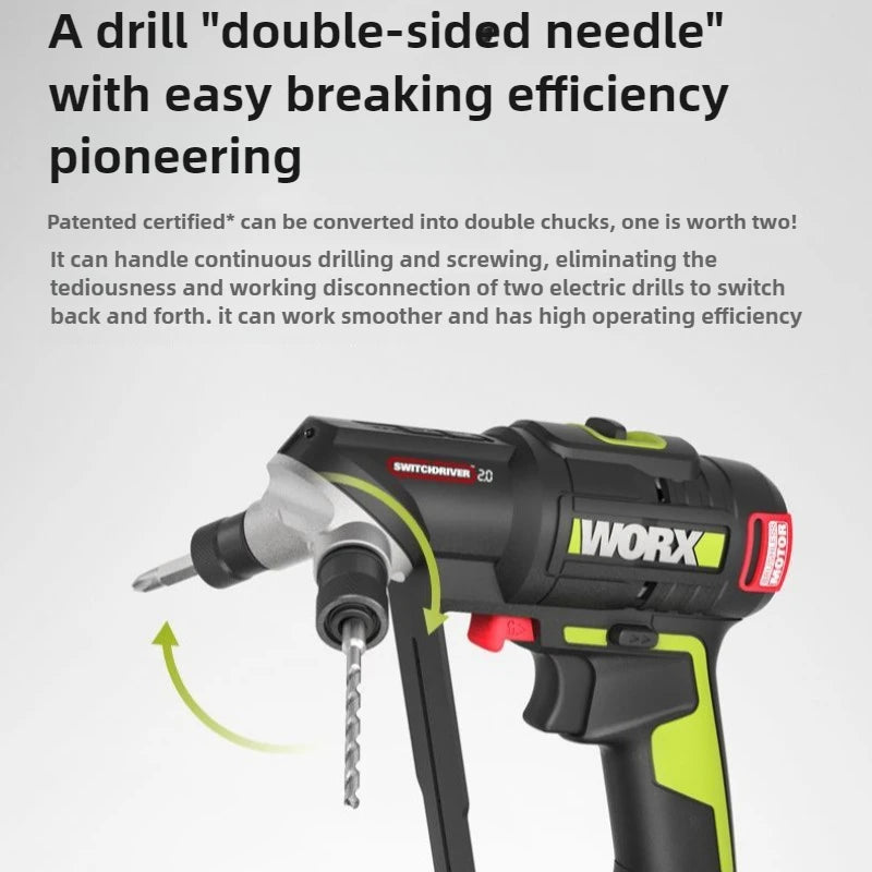 Worx WU177 1/4 Inch Electric Impact Drill 50N.m Brushless Motor 6.35MM Double Headed Quick Change Drill Hex Scoket 20V Battery