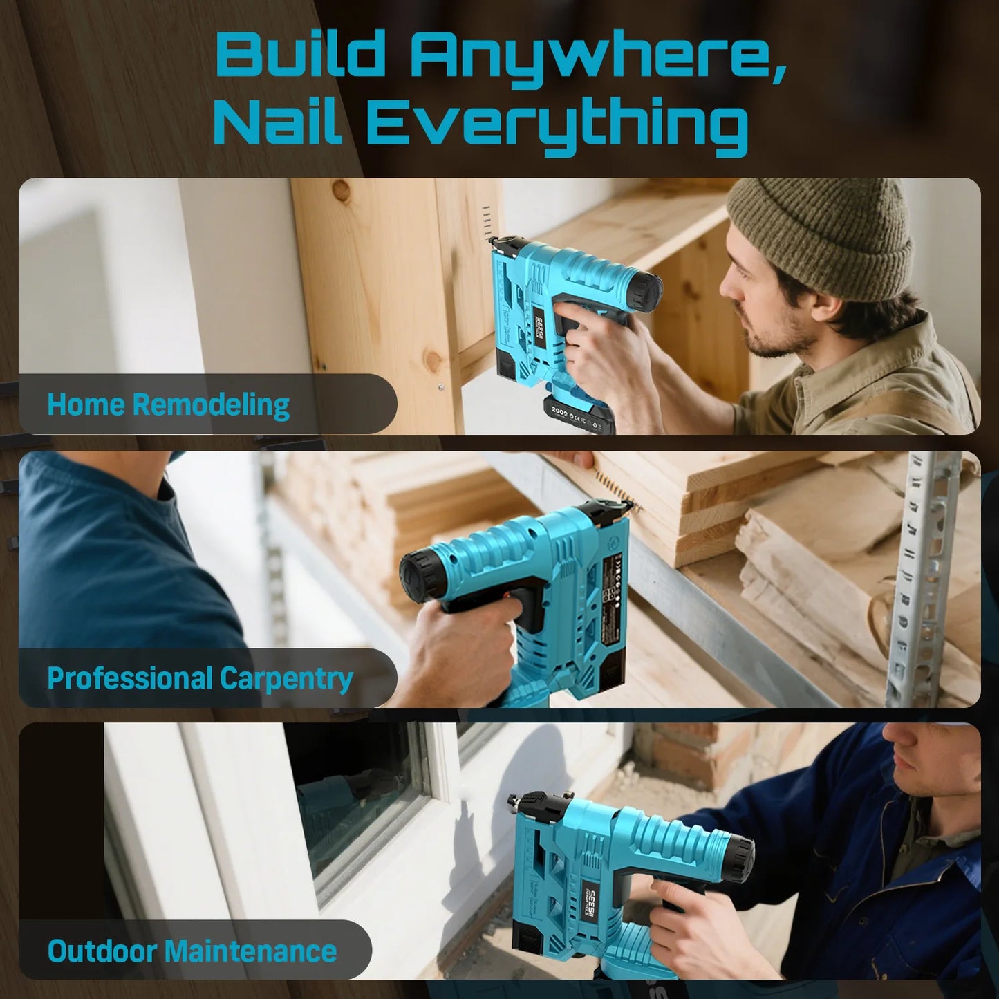 SEESII 18GA 2-in-1 Cordless Brad Nailer & Stapler – 2x2.0Ah Batteries, 1000 Nails Included