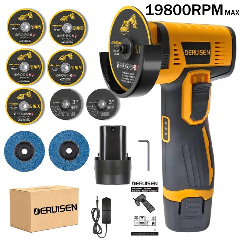 19,800 RPM Mini Cordless Angle Grinder & Polisher – 12V Lithium, Metal, Wood, Stone & Concrete