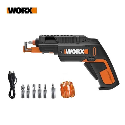 WORX WX255.4 4V Mini Cordless Screwdriver Set – USB Rechargeable, Gun-Style, 1/4" Hex, 1500mAh Battery