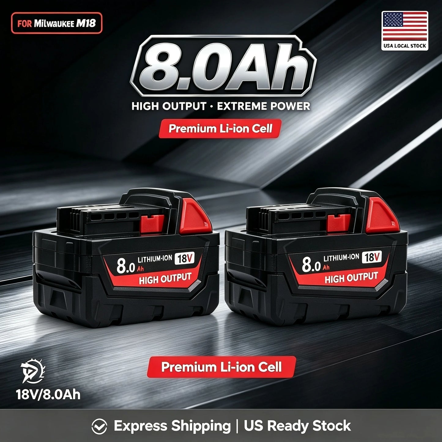Milwaukee M18 8.0Ah 18V Li-ion Replacement Battery – 1, 2 & 4-Pack Compatible with 48-11-1880