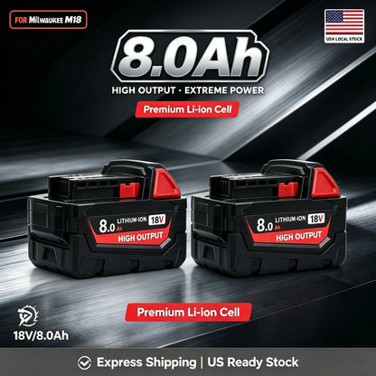 Milwaukee M18 8.0Ah 18V Li-ion Replacement Battery – 1, 2 & 4-Pack Compatible with 48-11-1880
